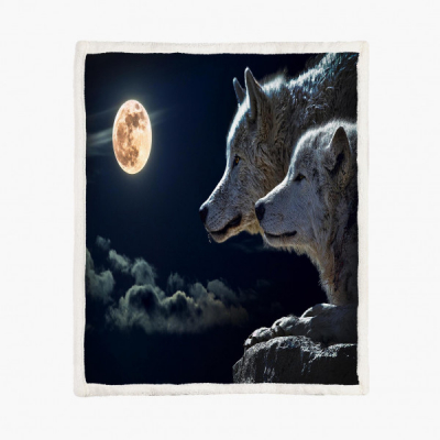 Couple Wolves Moon Fleecedeken Large